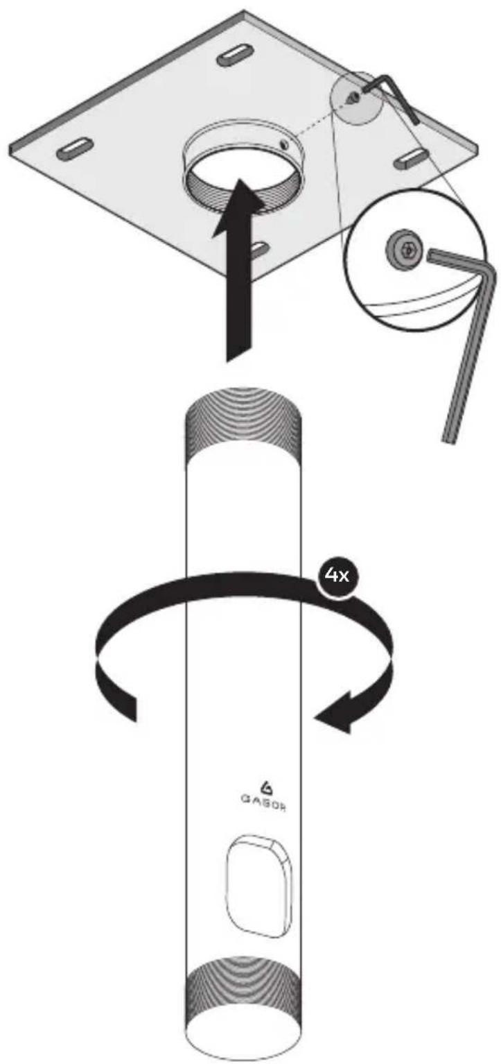 Diagram illustrating a mechanical assembly process with labeled components and directional arrows, including a 4x speed indicator.