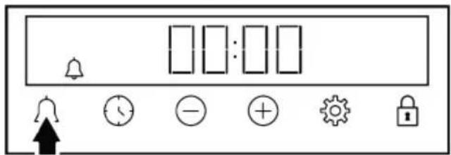 Control panel interface with icons for alarm, timer, minus sign, gear, lock, and bell symbol