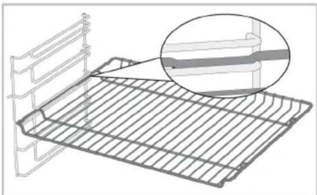 Technical line drawing of a metal rack with a magnified inset showing internal structure (no text or symbols)