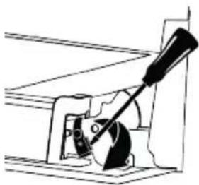 Mechanical assembly diagram showing a lever mechanism with a rotating wheel and guide lever (no text or symbols)