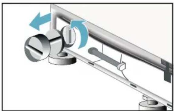 Mechanical assembly diagram showing a lever mechanism with rotating components and directional arrows, no text or symbols.
