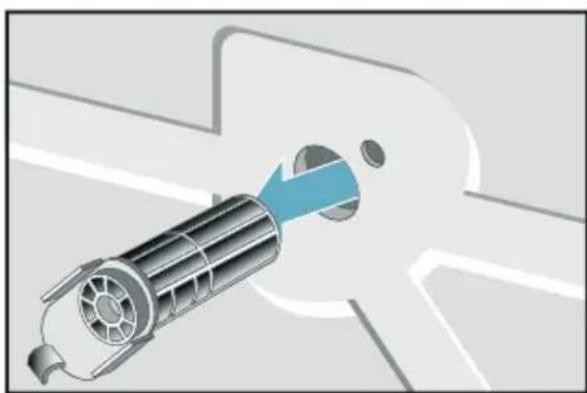 Illustration of a mechanical device with a blue arrow indicating direction (no text or symbols).