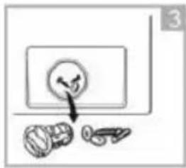 Diagram showing a circular object with a pointer and three separate shapes below, possibly illustrating a mechanical or electrical component.