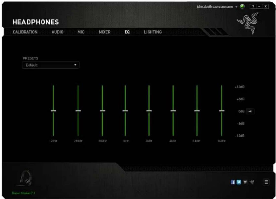 HEADPHONES CALIBRATION AUDIO MIC MIXER EQ LIGHTING PRESETS Default +12dB +6dB 0dB -6dB -12dB Razor Knakes 7.1