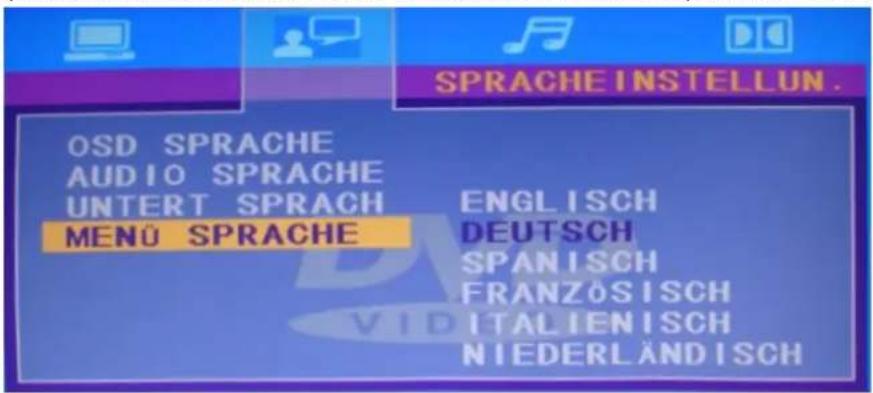 OSD SPRACHE AUDIO SPRACHE UNTERT SPRACH MENÜ SPRACHE ENGLISH DEUTSCH SPANISCH FRANZÖSISCH ITALIENISCH NIEDERLÄNDISCH
