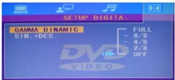 SETUP DIGITA. GAMMA DINAMIC SIN.+DES. FULL 6/8 4/8 2/8 OFF VIDEO