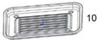 Technical line drawing of a rectangular component with internal ribbed structure and mounting holes (no text or symbols)