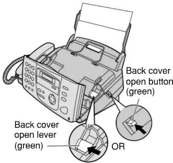 Back cover open button (green) Back cover open lever (green) OR