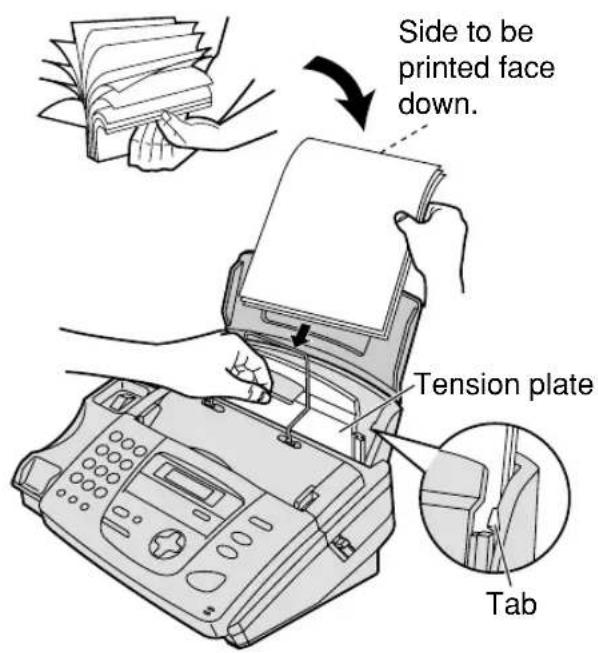 Side to be printed face down. Tension plate Tab