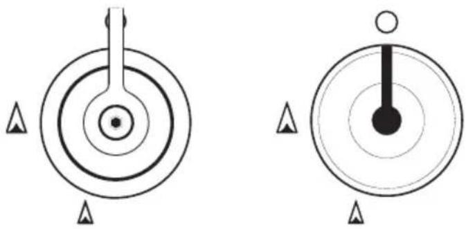 Two circular diagrams with concentric rings and triangular markers, no text or symbols present.