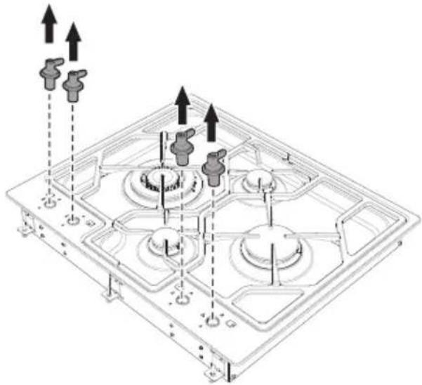 Technical line drawing of a mechanical assembly with four circular components and upward arrows indicating motion or force (no text or symbols).