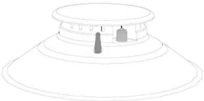 Line drawing of a conical-shaped object with a cylindrical protrusion and a small cylindrical component on top (no text or symbols).