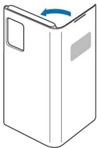 Simple line drawing of a rectangular box with a blue arrow indicating rotation (no text or symbols)