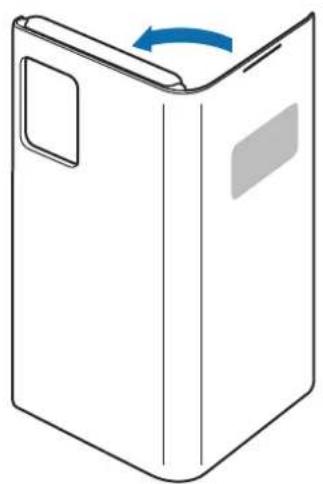 Simple line drawing of a rectangular box with a blue arrow indicating rotation, no text or symbols.