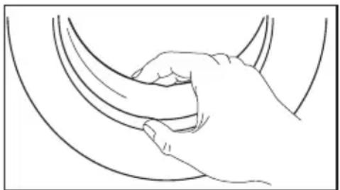 Line drawing of a hand gripping a curved object (no text or symbols)