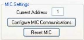 MIC Settings. Current Address 1. Configure MIC Communications. Reset MIC.