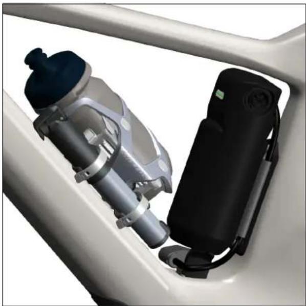 Close-up of a car interior showing two mechanical components, one metallic and one black, with no visible text or symbols.
