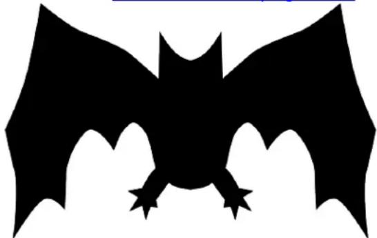 Silhouette of a stylized bat with outstretched wings and two legs (no text or symbols)