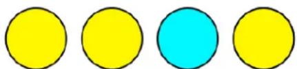 Four colored circles in a row: yellow, black, cyan, and white (no text or symbols)