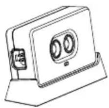 Line drawing of a mechanical housing or enclosure with two circular cutouts and a base mount (no text or symbols)