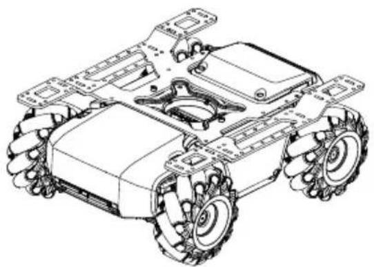 Technical line drawing of a tracked robotic vehicle with visible motors and chassis (no text or symbols).