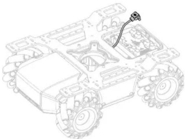 Technical line drawing of a vehicle chassis with visible components and wiring (no text or symbols)