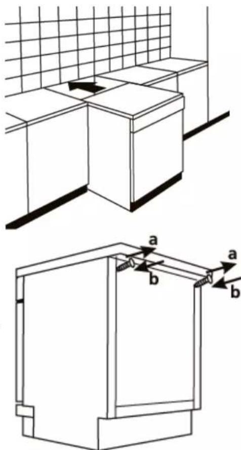 Technical diagram showing a structural assembly with labeled components 'a' and 'b', including a grid-patterned panel above.