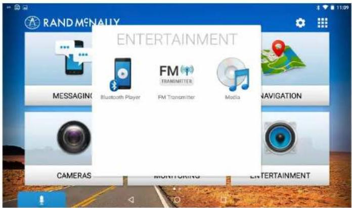 RAND MGNALLY ENTERTAINMENT MEEGAGING Bluetooth Player FM TRANSMITTER FM Transmitter Media NAVIGATION CAMERAS MONITORING ENTERTAINMENT
