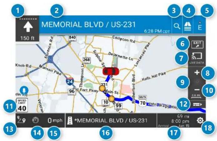 MEMORIAL BLVD / US-231 6:28 PM cpt 150 ft 1 2 3 4 5 6 EXIT 7 LIVE DATA + - 8 9 - 10 11 Speed LIMIT 40 13 14 15 16 17 *MEMORIAL BLVD / US-231 69 mi 8:00 pm Arrival Jun 15 18