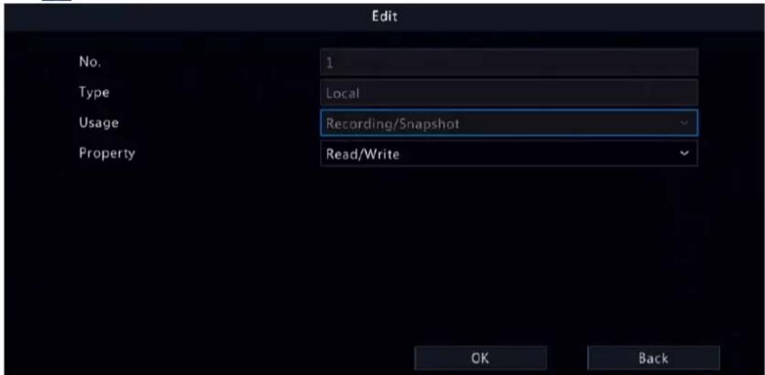 Edit No. 1 Type Local Usage Recording/Snapshot Property Read/Write OK Back