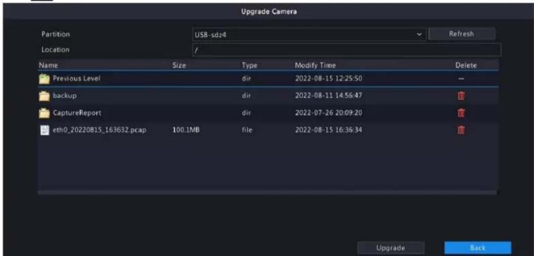 Upgrade Camera Partition USB-sdz4 Location / Name Size Type Modify Time Delete Previous Level Hydro dir 2022-08-15 12:25:50 backup Hydro dir 2022-08-11 14:56:47 CaptureReport Hydro dir 2022-07-26 20:09:20 eth0_20220815_163632.pcap 100.1MB File 2022-08-15 16:36:34 Upgrade Back