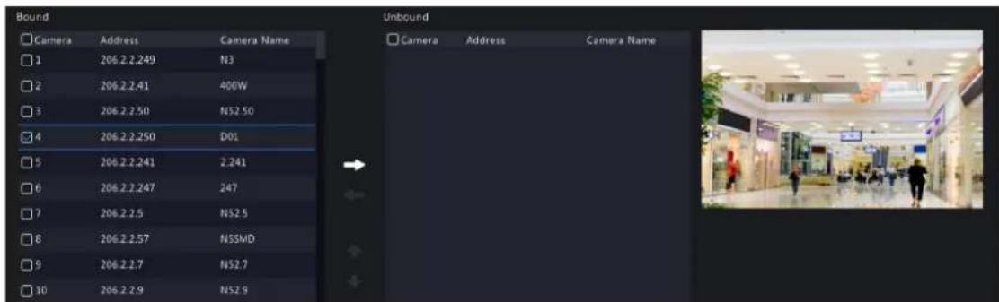 Bound Camera Address Camera Name 1 206.2.2.249 N3 2 206.2.2.41 400W 3 206.2.2.50 NS2.50 4 206.2.2.250 D01 5 206.2.2.241 2.241 6 206.2.2.247 247 7 206.2.2.5 NS2.5 8 206.2.2.57 NSSMD 9 206.2.2.7 NS2.7 10 206.2.2.9 NS2.9 Unbound Camera Address Camera Name