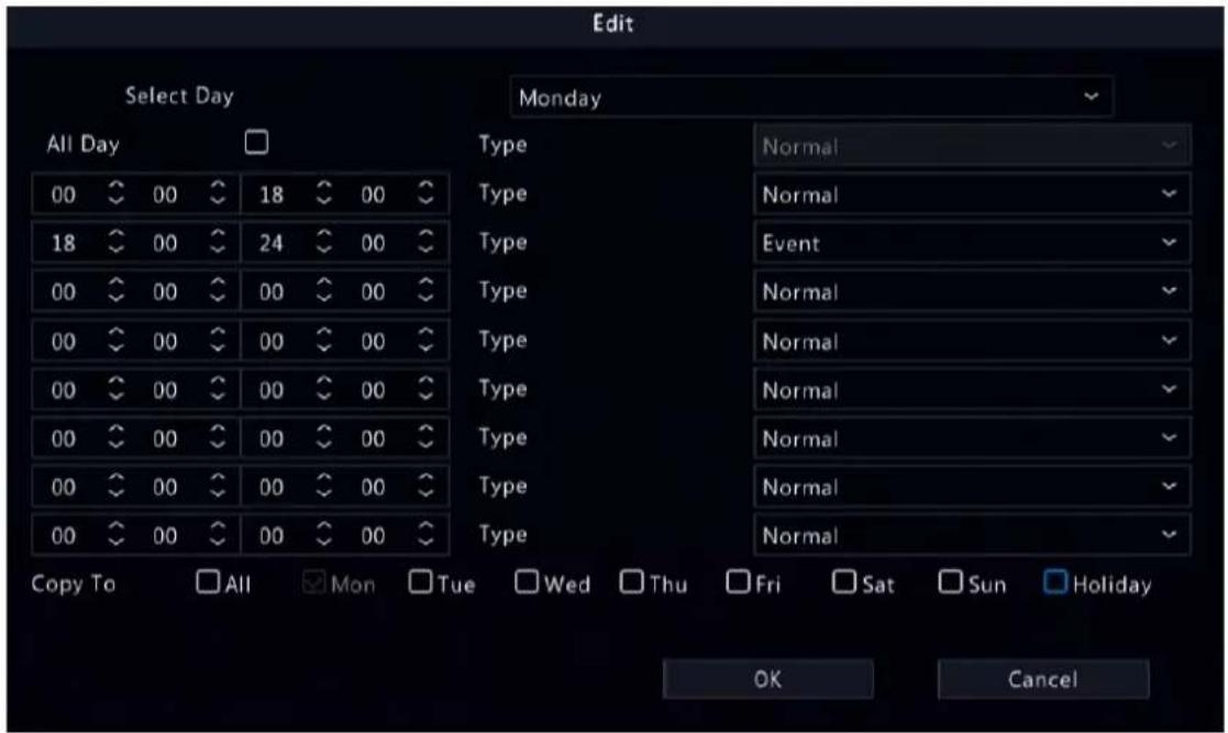 Edit Select Day Monday All Day Type Normal 00 00 18 00 18 00 24 00 00 00 00 00 00 00 00 00 00 00 00 00 00 00 00 00 00 00 00 00 Copy To All Mon Tue Wed Thu Fri Sat Sun Holiday OK Cancel