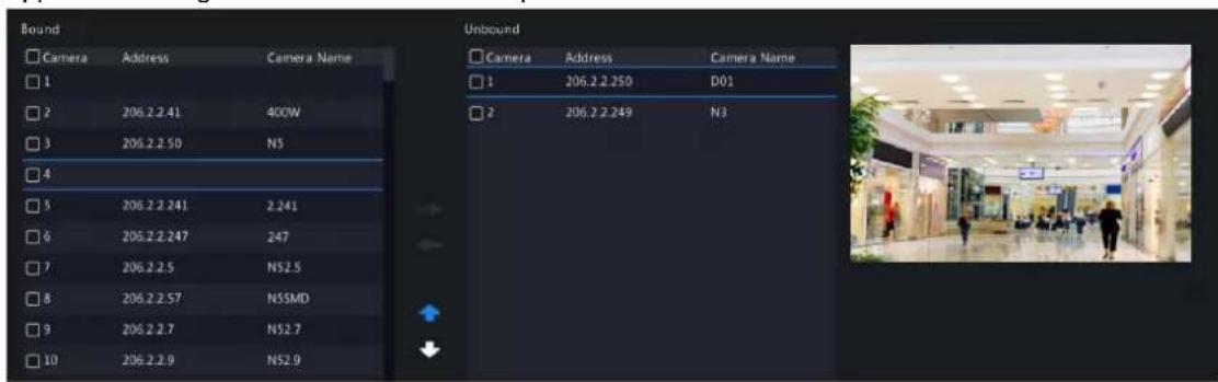 Bound □ Camera Address Camera Name □ 1 □ 2 206.2.2.41 400W □ 3 206.2.2.50 N5 □ 4 □ 5 206.2.2.241 2.241 □ 6 206.2.2.247 247 □ 7 206.2.2.5 N52.5 □ 8 206.2.2.57 N55MD □ 9 206.2.2.7 N52.7 □ 10 206.2.2.9 N52.9 Unbound □ Camera Address Camera Name □ 1 206.2.2.250 D01 □ 2 206.2.2.249 N3