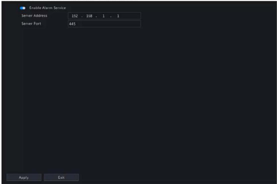 Enable Alarm Service Server Address 192 - 168 - 1 - 1 Server Port 445 Apply Exit