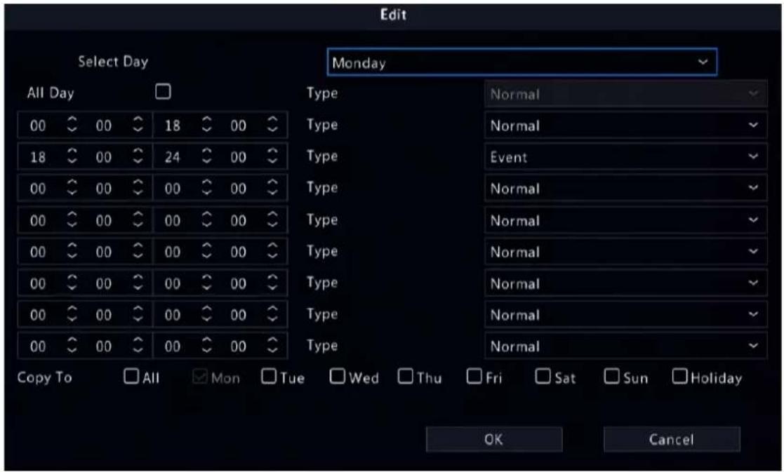Edit Select Day Monday All Day Type Normal 00 00 18 00 18 00 24 00 00 00 00 00 00 00 00 00 00 00 00 00 00 00 00 00 Copy To All Mon Tue Wed Thu Fri Sat Sun Holiday OK Cancel