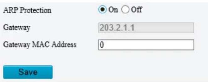 ARP Protection On Off Gateway 203.2.1.1 Gateway MAC Address 0 Save
