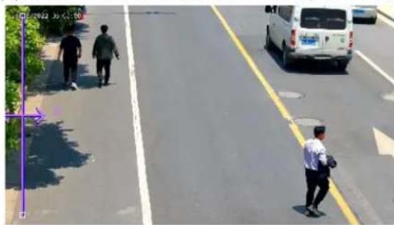 Street photo with visible timestamp and traffic sign, showing pedestrians and vehicles on a road
