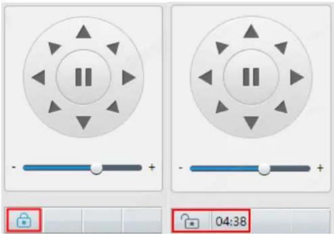 Digital interface screenshot showing two circular progress indicators with directional arrows and a lock control panel at 04:38.