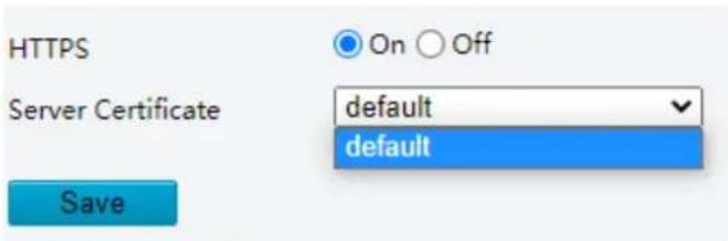 HTTPS Server Certificate Save On Off default default