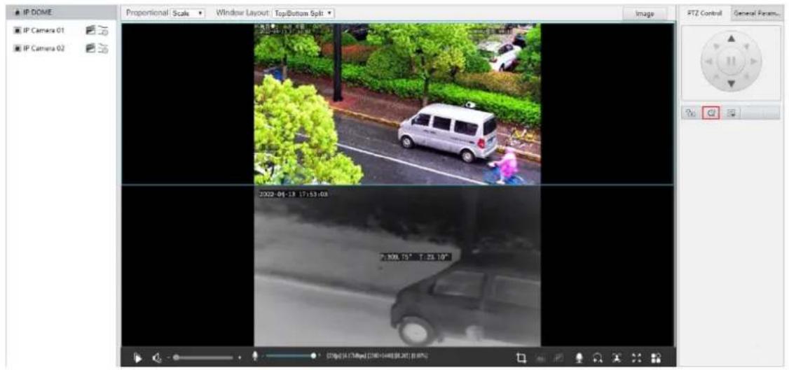 IP DOME IP Camera 01 IP Camera 02 Proportional: Scale Window Layout TopButton Split Image PTZ Control General Params... 2022-04-13 17:53:03 P: 800, 15° T: 23.10°