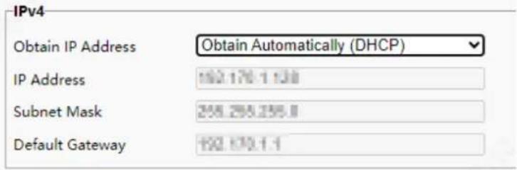 IPv4 Obtain IP Address Obtain Automatically (DHCP) IP Address 160.170.1.130 Subnet Mask 258.290.290.0 Default Gateway 150.170.1.1
