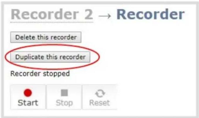 Recorder 2 → Recorder Delete this recorder Duplicate this recorder Recorder stopped Start Stop Reset