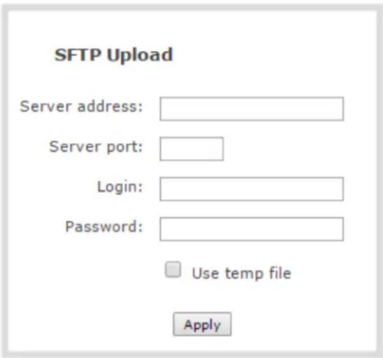 SFTP Upload Server address: Server port: Login: Password: Use temp file Apply