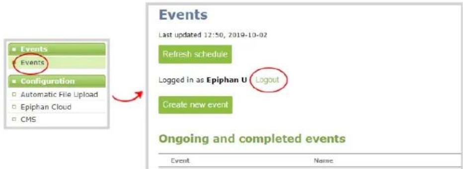 Events Last updated 12:50, 2019-10-02 Refresh schedule Logged in as Epiphan U Logout Create new event Ongoing and completed events Event Name