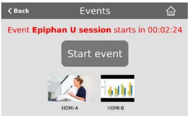 Back Events Event Epiphan U session starts in 00:02:24 Start event HDMI-A HDMI-B
