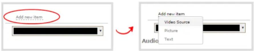 Add new item Video Source Picture Text