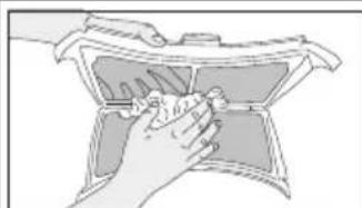 Illustration of hands holding a small object inside a container.