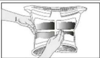 Illustration of hands placing a rectangular object into a container (no text or symbols visible).