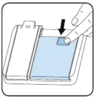 Illustration of a hand pressing down on a blue liquid in a container (no text or symbols)